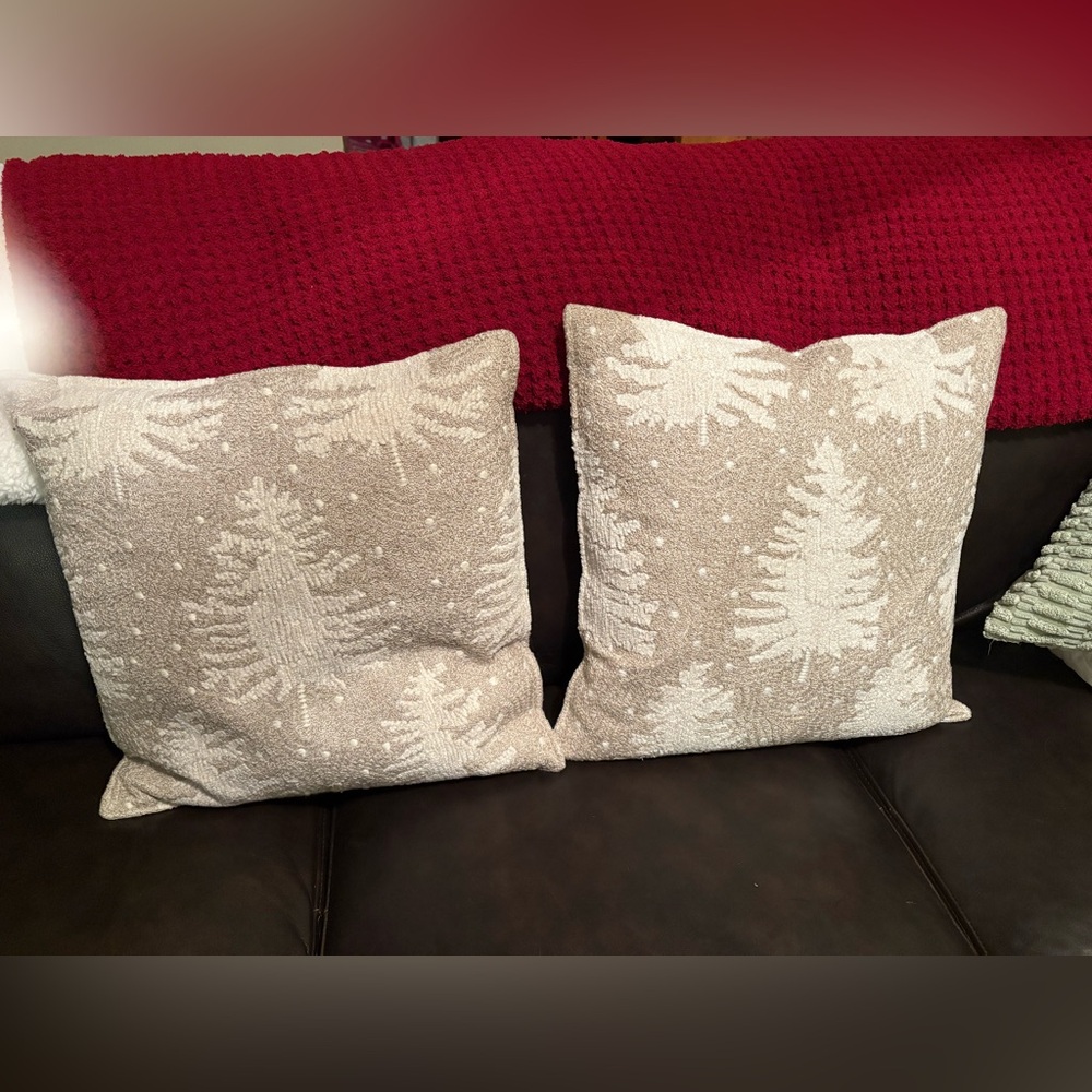 Pottery Barn Flurry Trees Cream and Tan Holiday Pillows